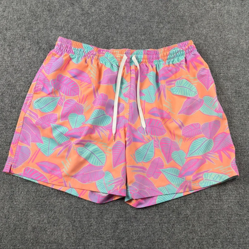 Chubbies Swim Trunks Mens XXL Orange Tropical Leaf 5.5 Inseam Board Summer